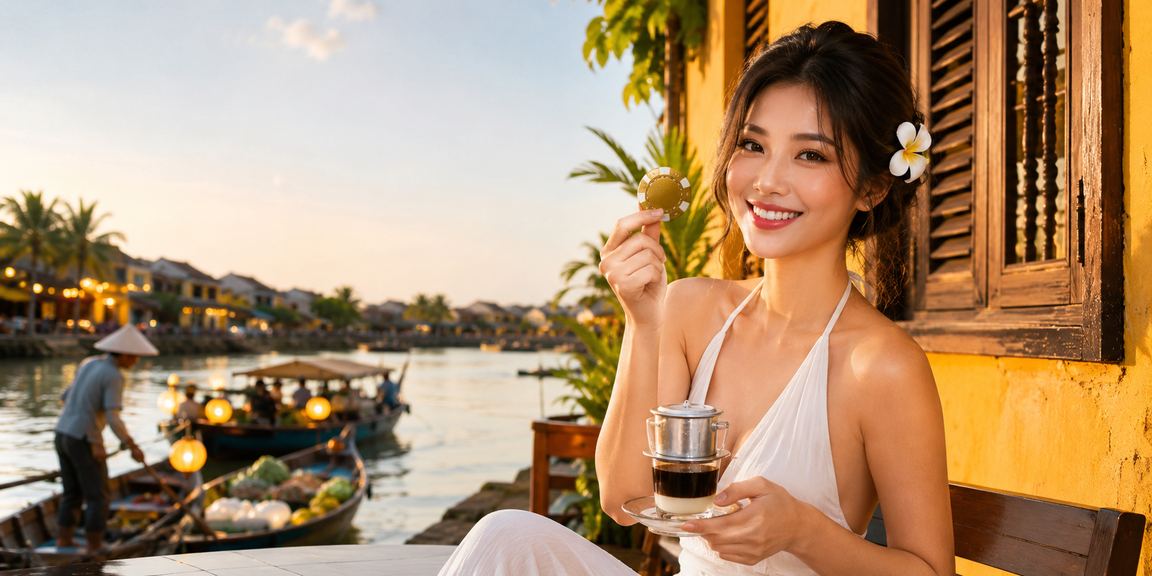 Người dùng theo dõi kèo bóng rổ và cá cược tại quán cà phê phố cổ Hội An