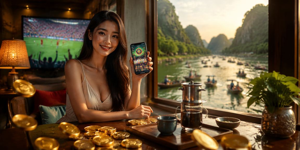 Người dùng tại quán cà phê Ninh Bình xem hướng dẫn hỗ trợ casino trên điện thoại di động